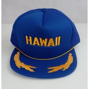 Vintage Hawaii Blue With Gold Embroidery Mesh Back Snapback Baseball Cap